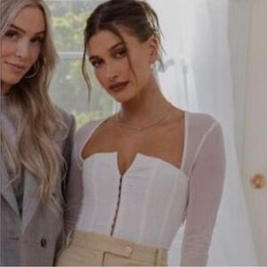 With Jean corset top (as seen on hailey bieber)